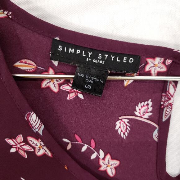 Simply Styled Blouse Womens Large Purple Floral Print Keyhole Back Scoop Neck - Picture 10 of 11